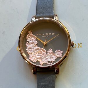 Olivia Burton Watch With 38mm Brown Face With Floral Pattern & Leather B…